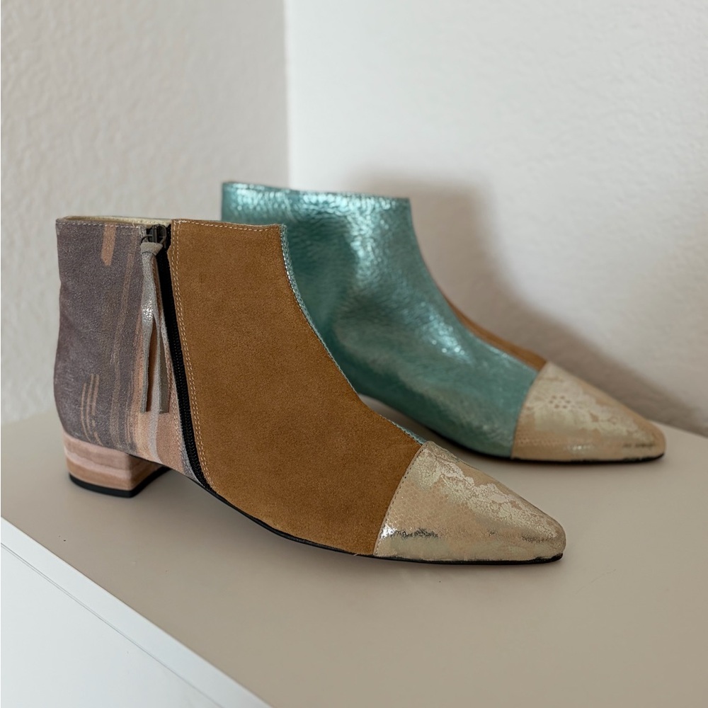 NEW EBARRITO 41 Multicolor Leather Ankle Zip Booties Boots